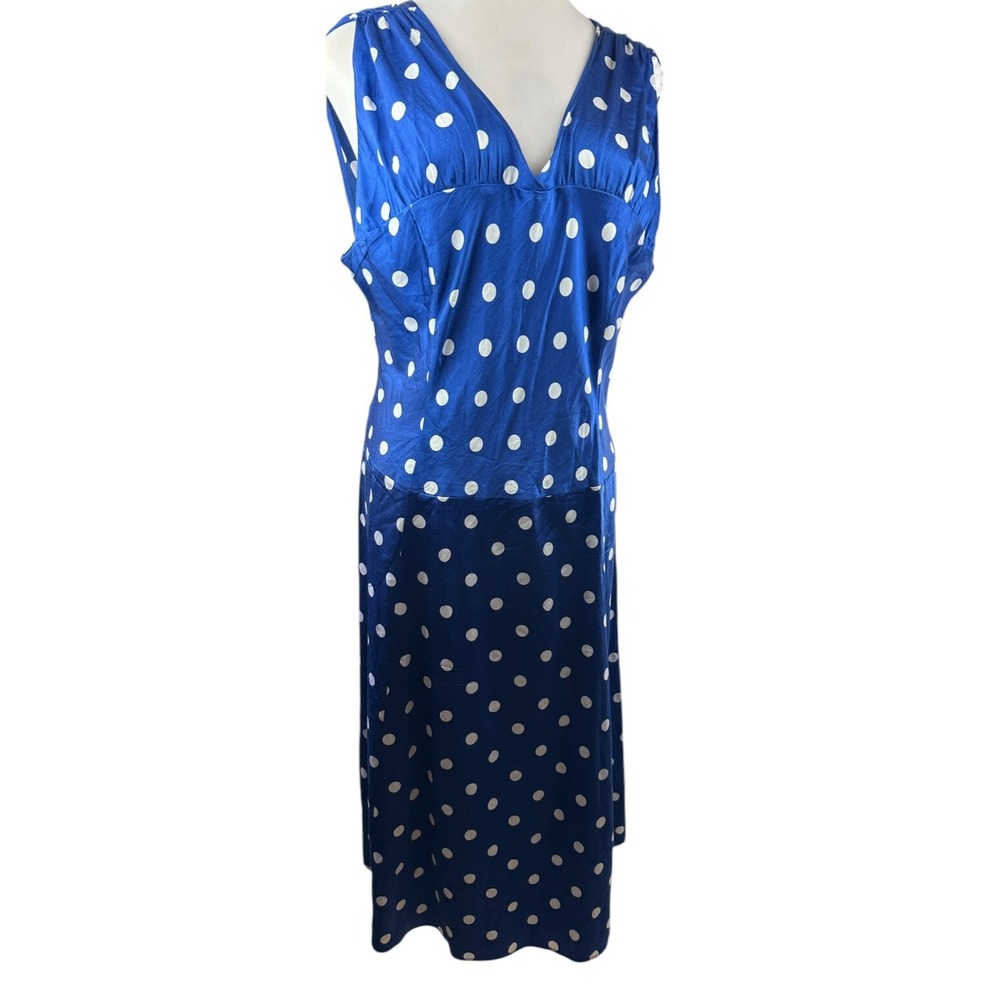 Pendleton Silk Blend Drop Waist V-Neck Dress Polka Dot Blue White Size 20 Tall - Picture 8 of 16